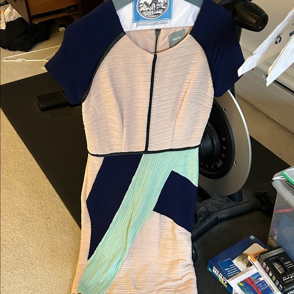Maeve Navy and Mint Colorblock Midi Dress